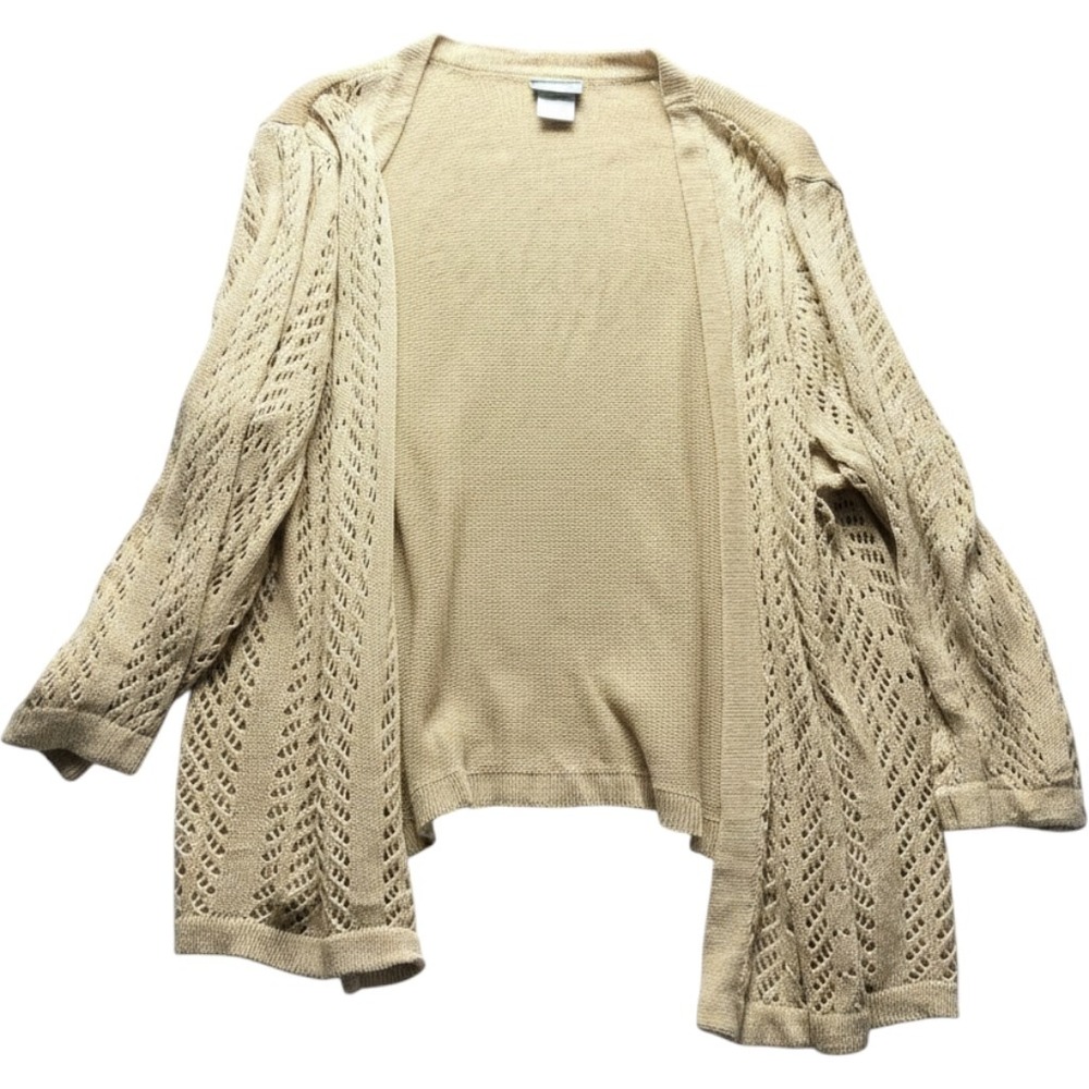 Sara Morgan Cardigan Sweater Womens 3X Beige V Neck Long Sleeve Cotton Open Knit